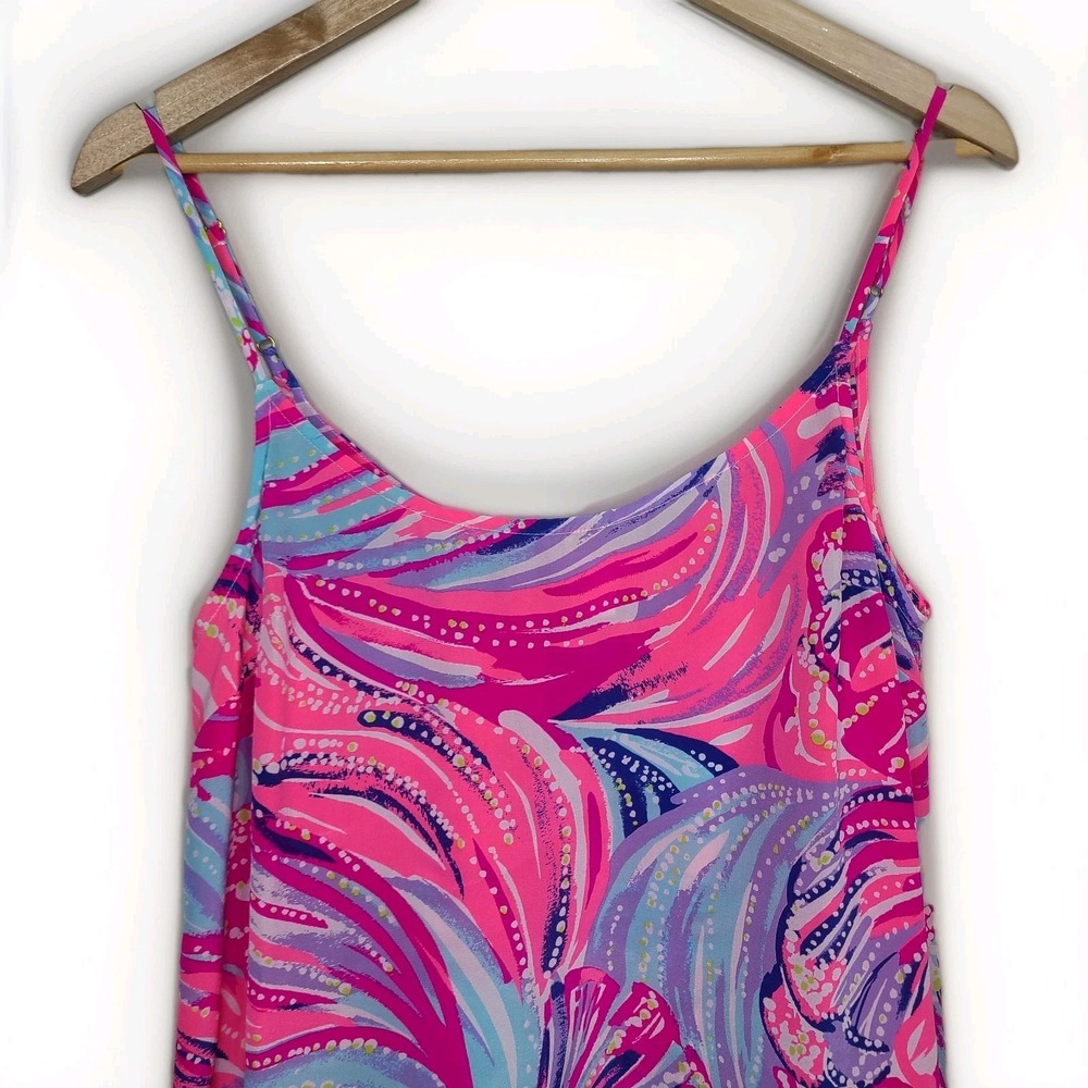 Lilly Pulitzer Graycee Oh My Guava Pink Multicolor 100% Silk Cami Top Size M - Picture 2 of 7